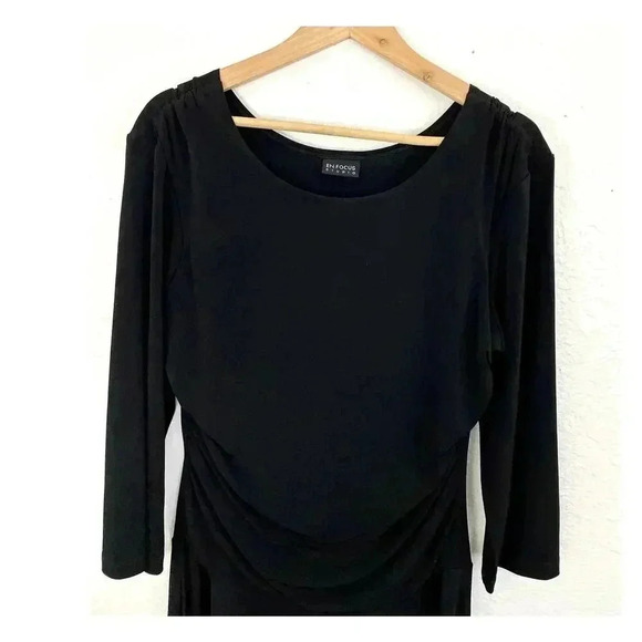 Black Cling Black Stretch Dress Sz Medium Ruched VTG EnFocus Studio Women's - Picture 8 of 13